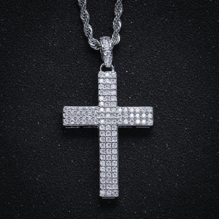 Pave Set Diamond Cross Pendant - White Gold - Image 4