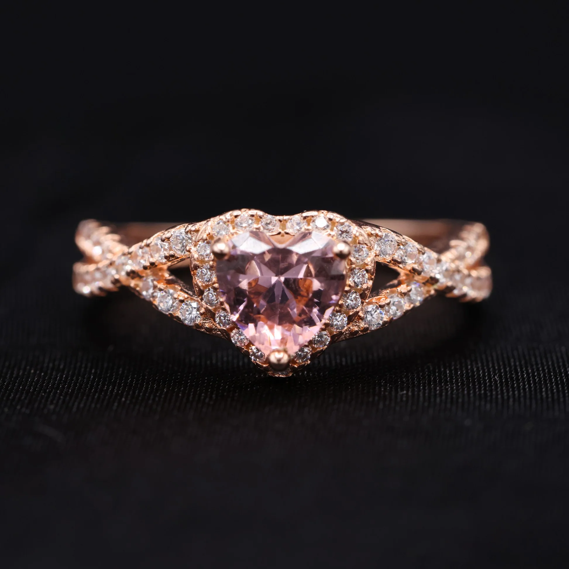 Pink Heart Infinity CZ Diamond Ring - Rose Gold over 925 Silver