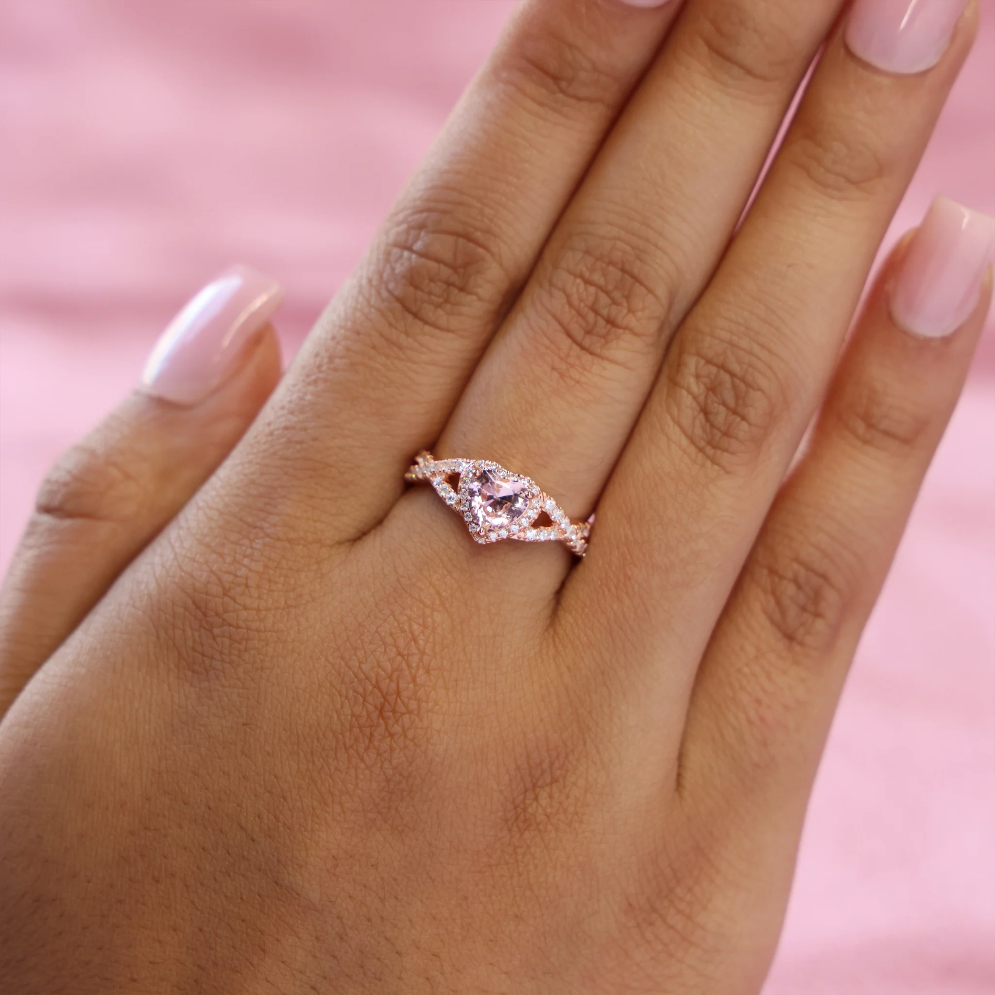 Pink Heart Infinity CZ Diamond Ring - Rose Gold over 925 Silver - Image 4