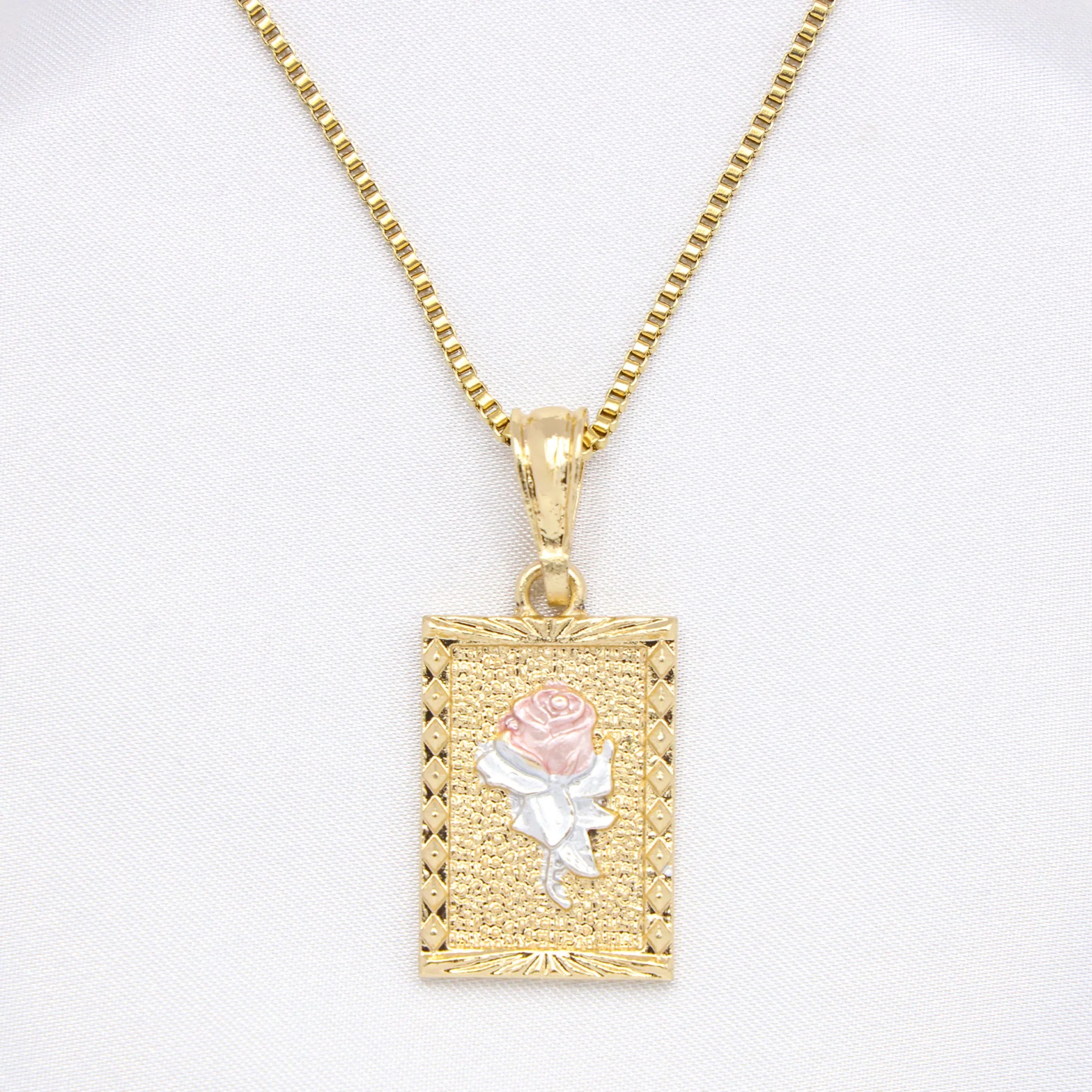 Rose Frame 3 Tone Necklace - Gold