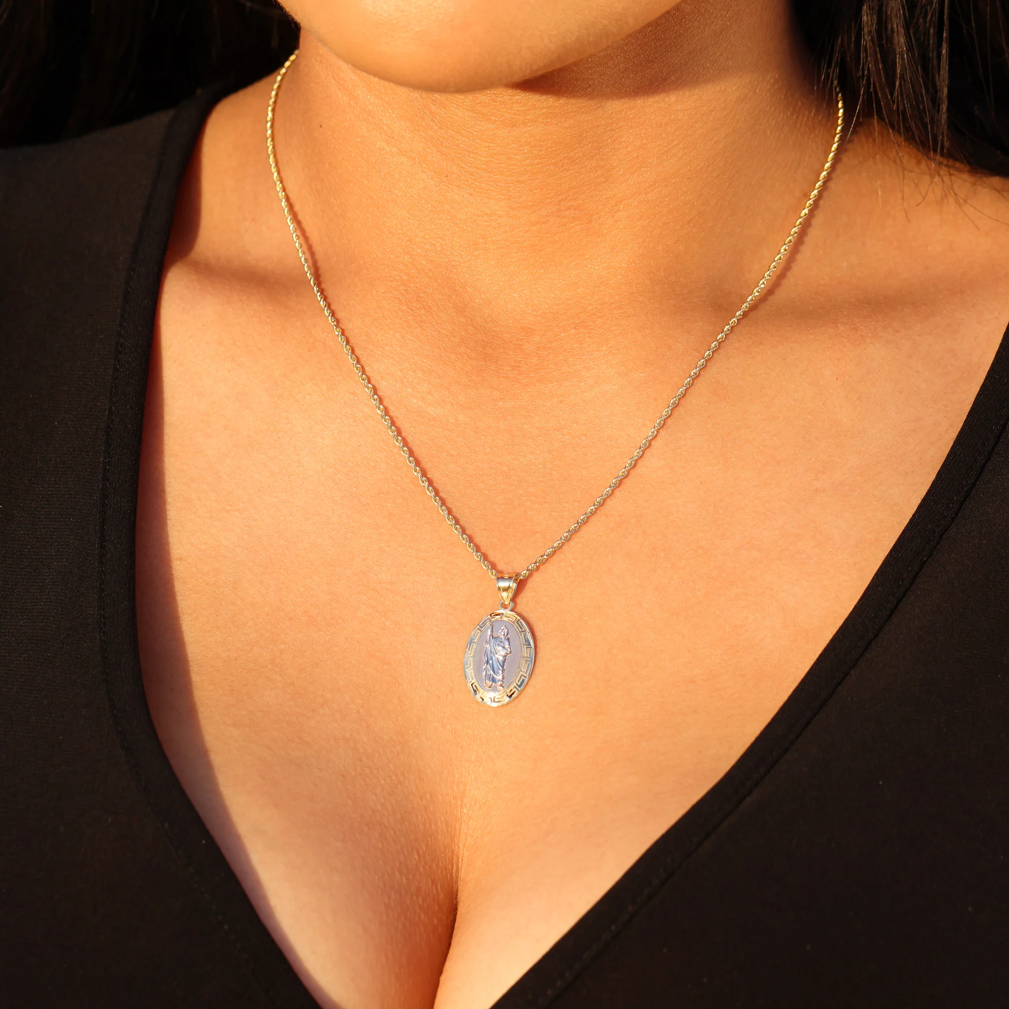 San Judas 2-Tone Aztec Medallion Pendant - 10k Gold - Image 2