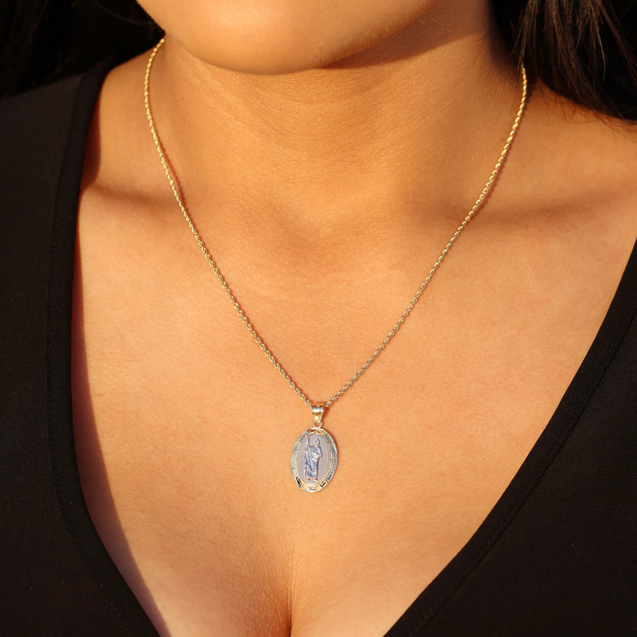 San Judas 2-Tone Aztec Medallion Pendant - 10k Gold - Image 3