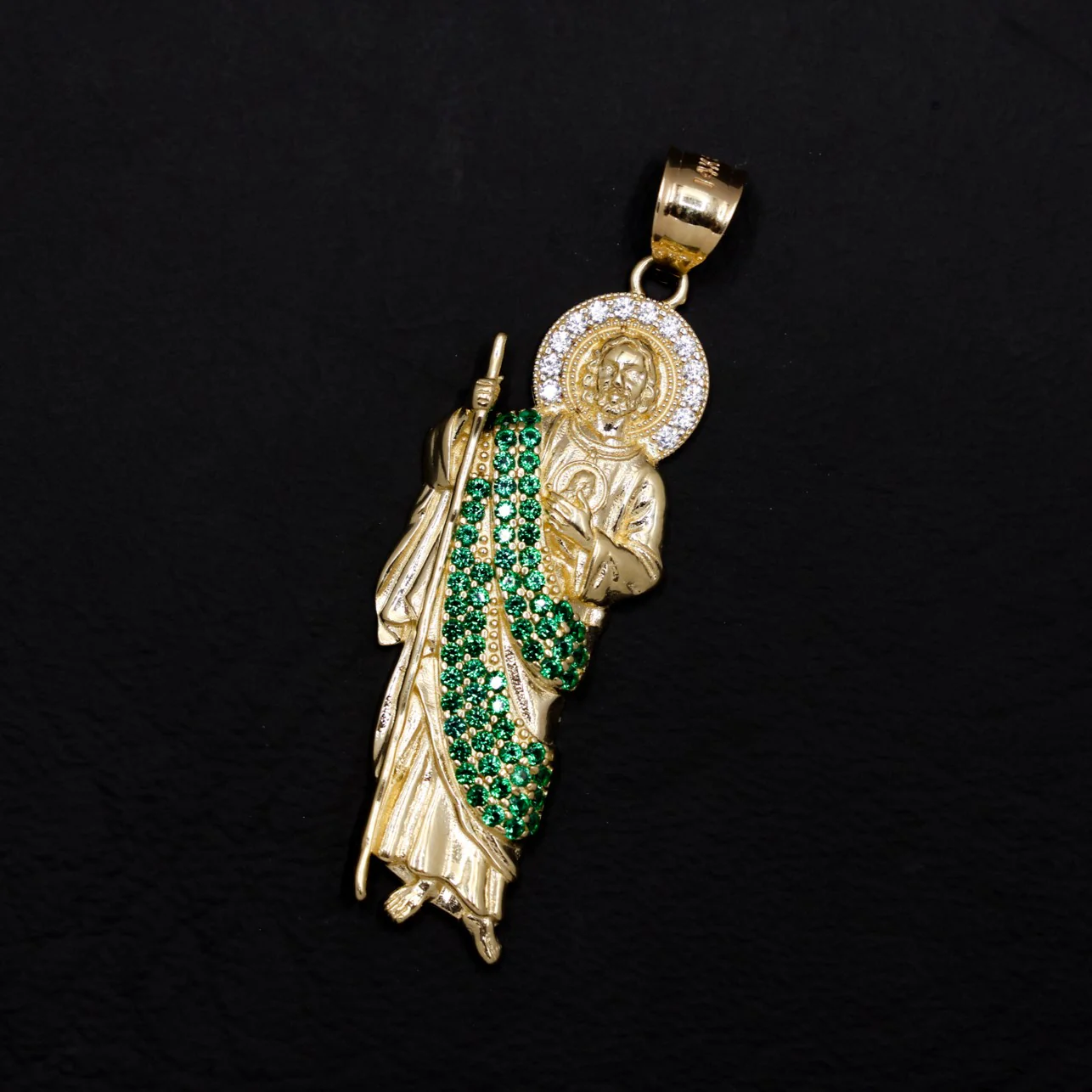 San Judas with Green Stones - 14k Gold - Image 2