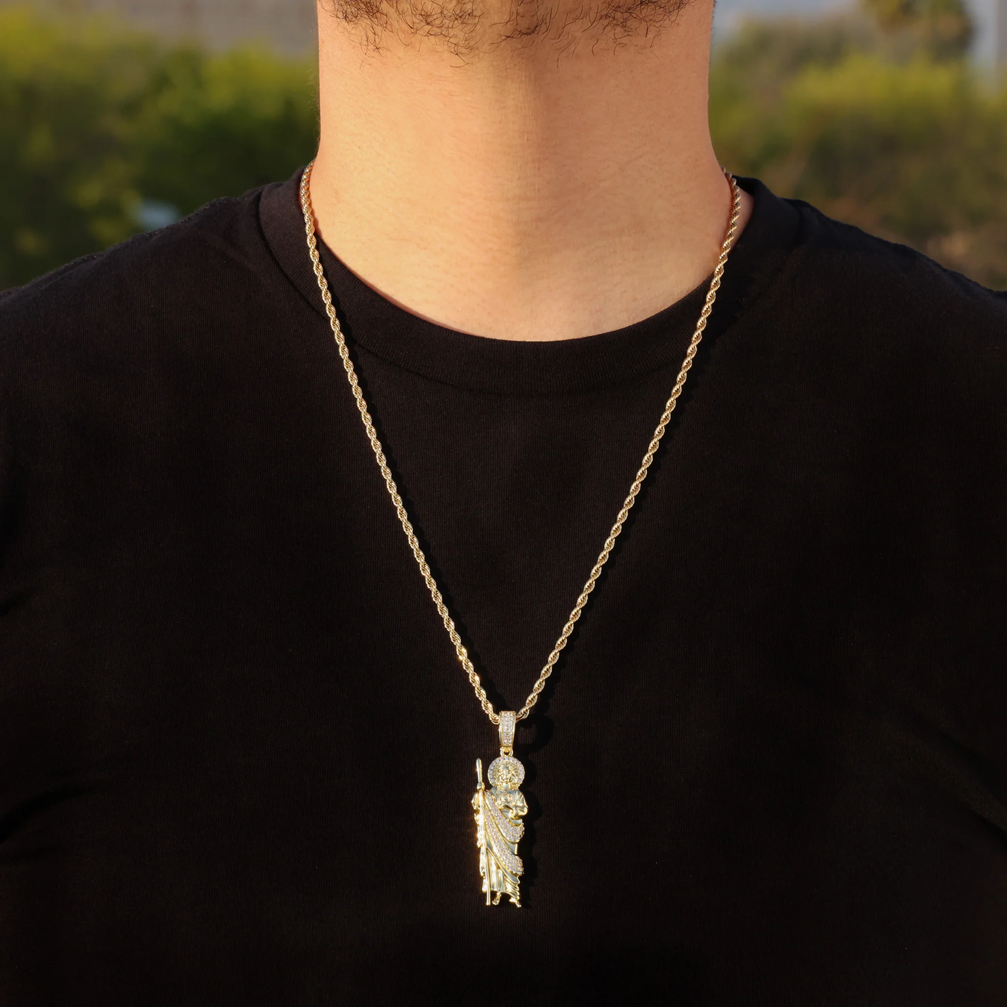 Iced San Judas Pendant - Gold - Image 3