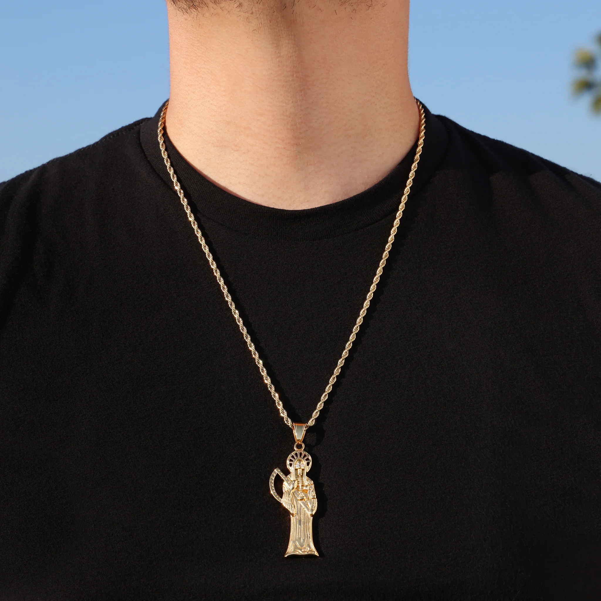 Santa Muerte Pendant - Gold - Image 2