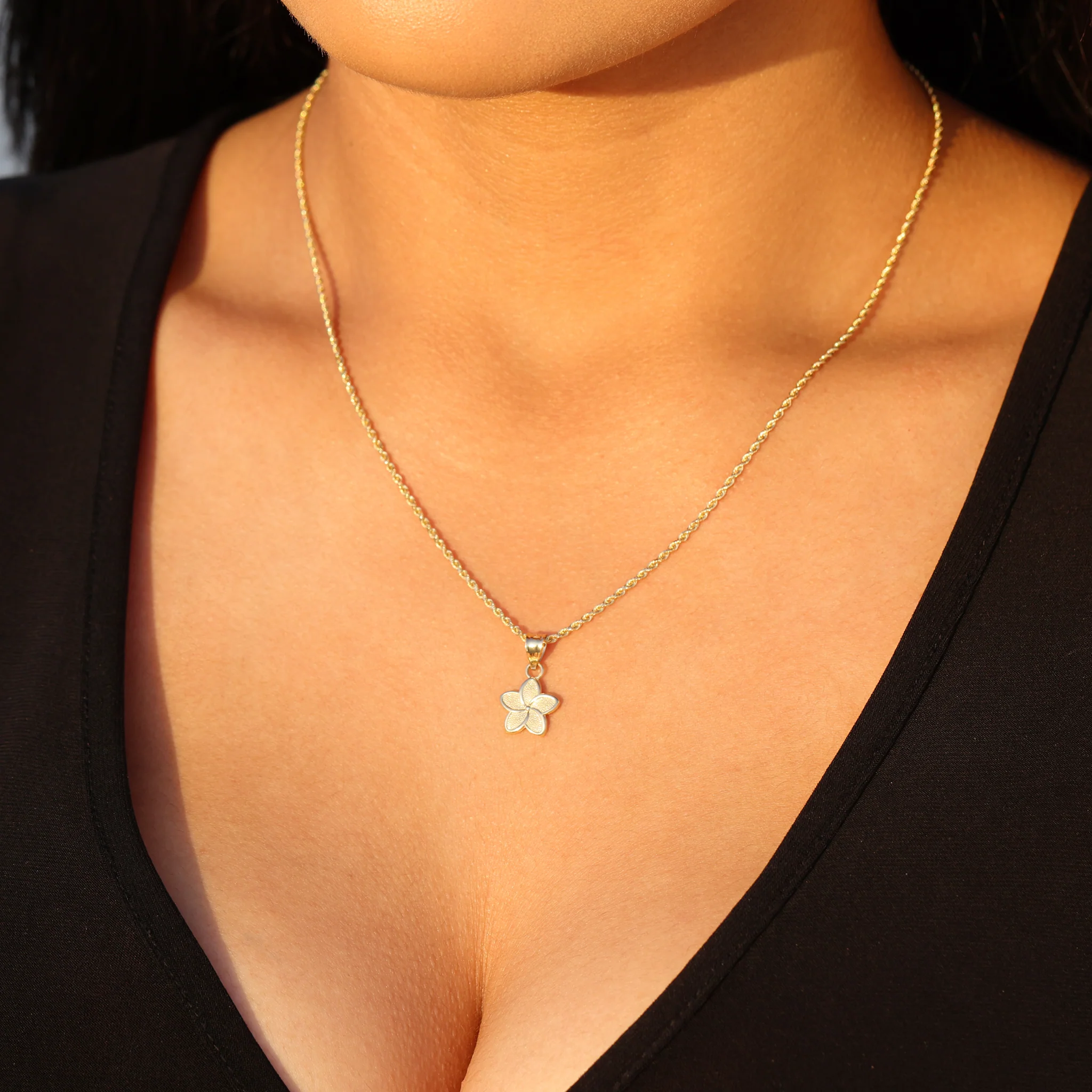 Small Hibiscus Flower Pendant - 14k Gold - Image 2