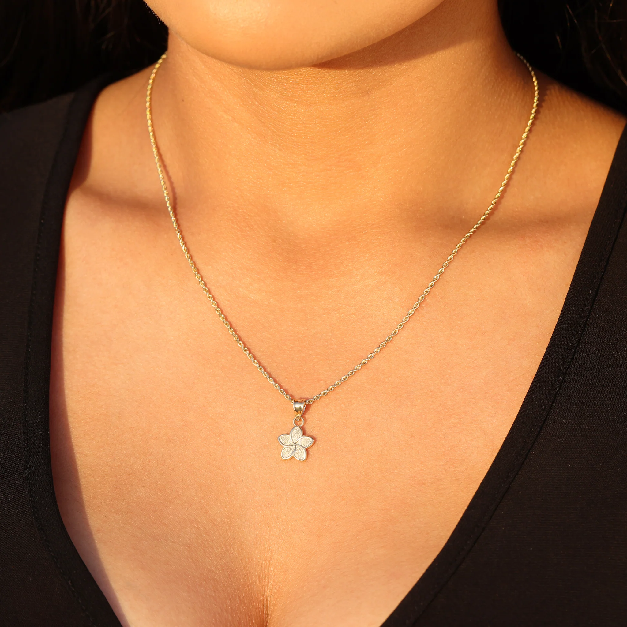 Small Hibiscus Flower Pendant - 14k Gold - Image 3