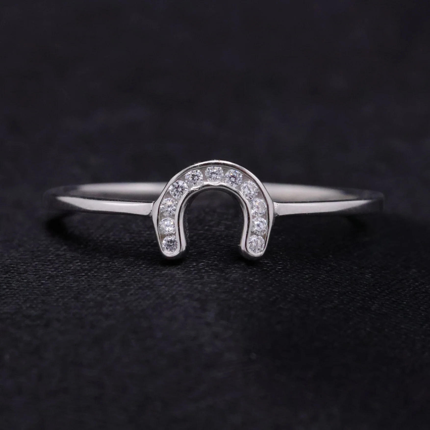 Small Iced Horseshoe Ring - 925 Silver