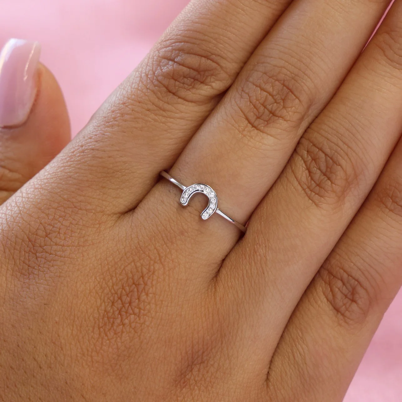 Small Iced Horseshoe Ring - 925 Silver - Image 2