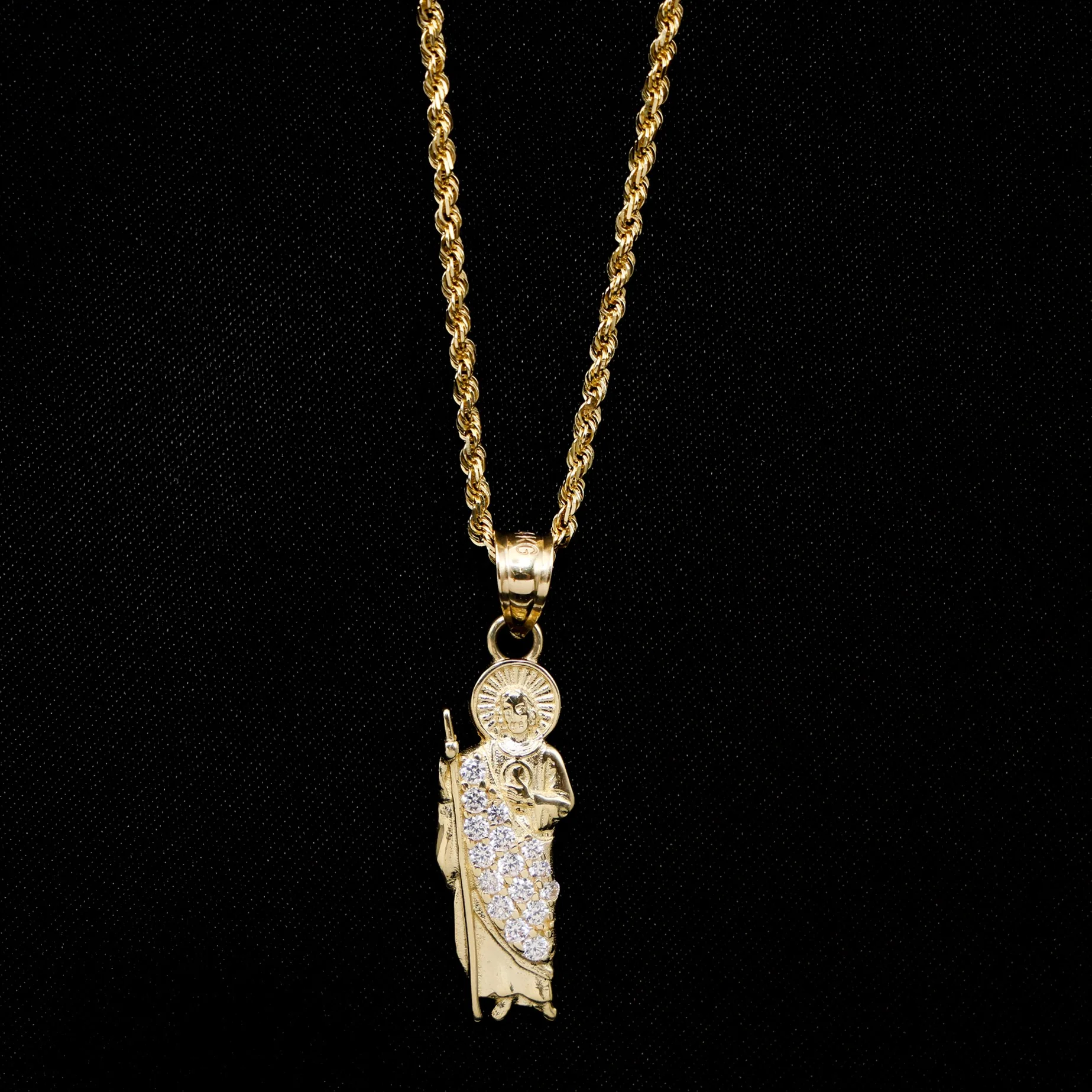 Small Iced San Judas Pendant - 14k Gold - Image 2