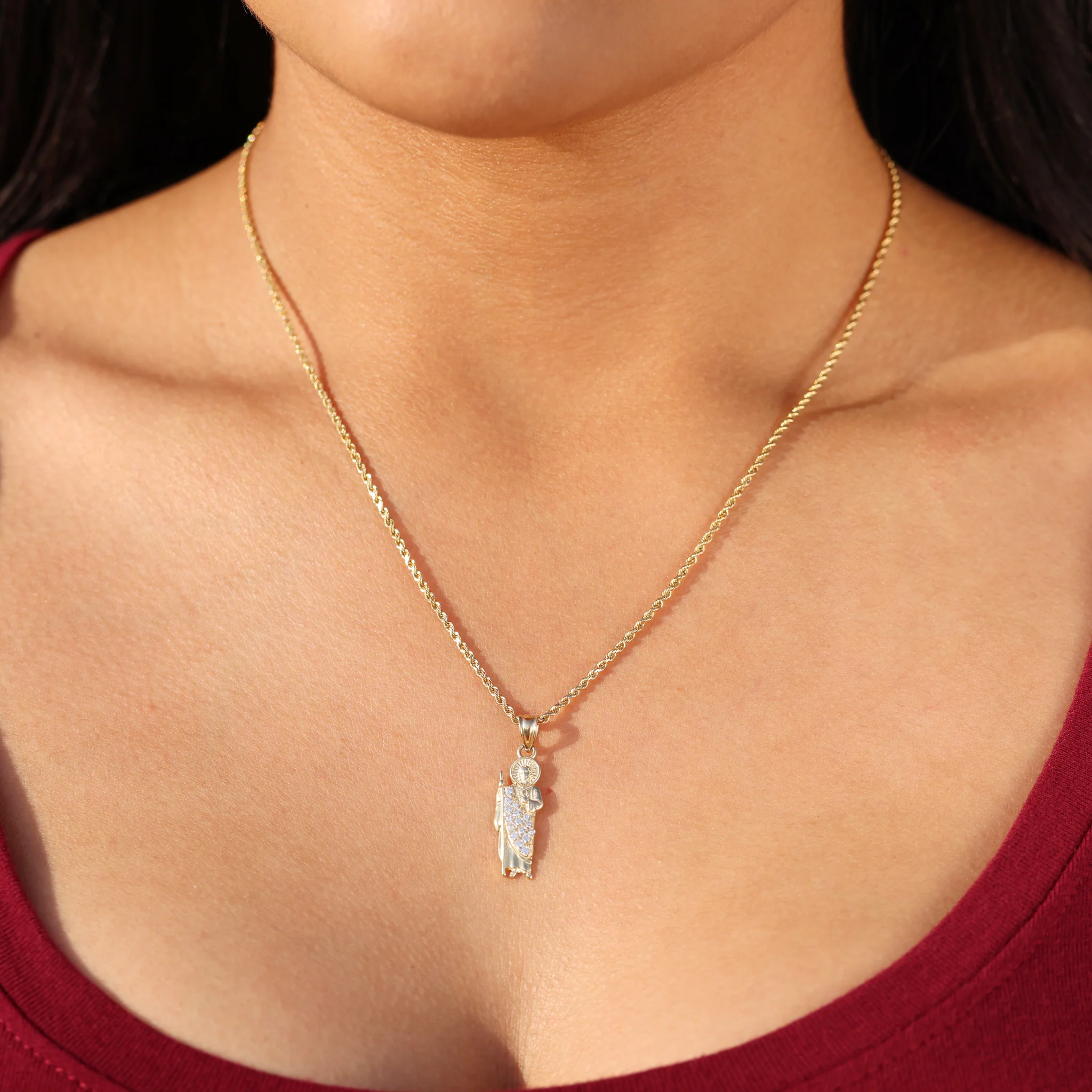 Small Iced San Judas Pendant - 14k Gold - Image 3
