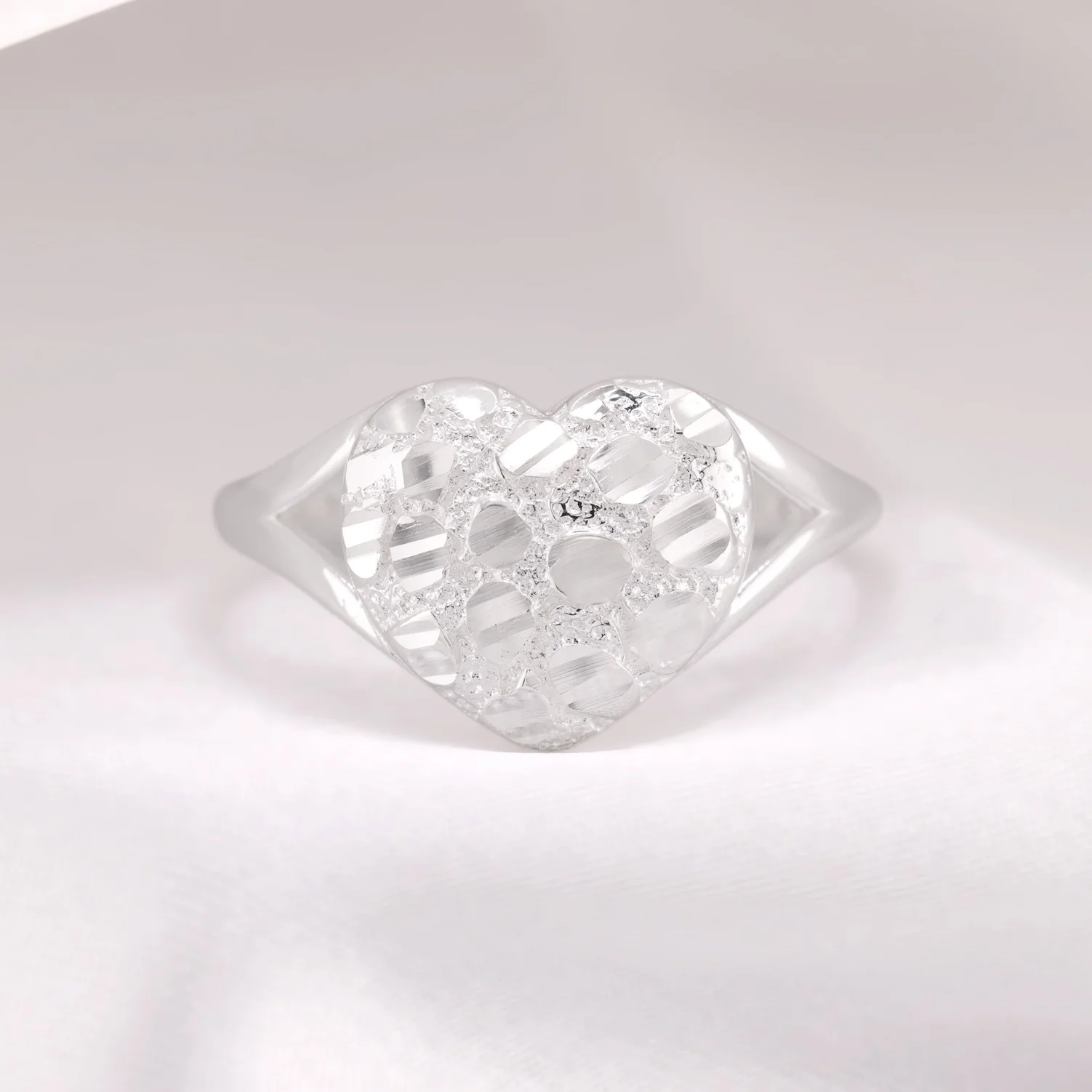 Puffed Heart Nugget Ring - 925 Silver