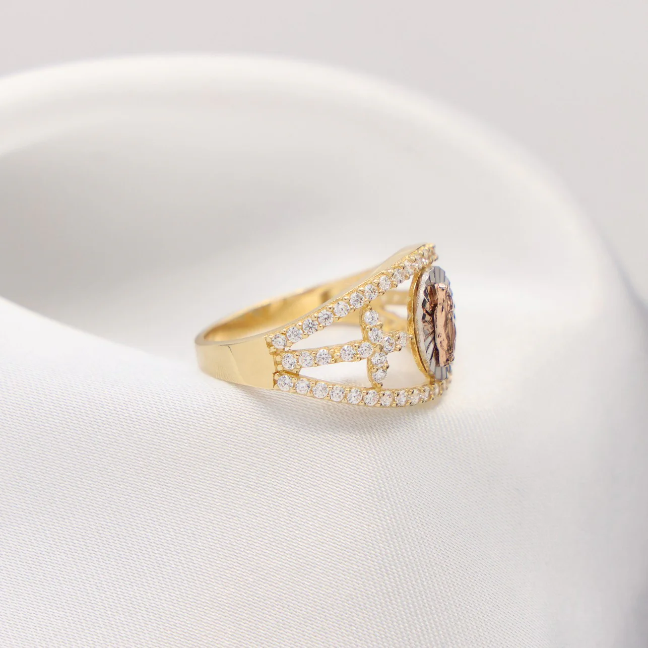 Virgin Mary 3-Tone Cross Ring - 14k Gold - Image 2