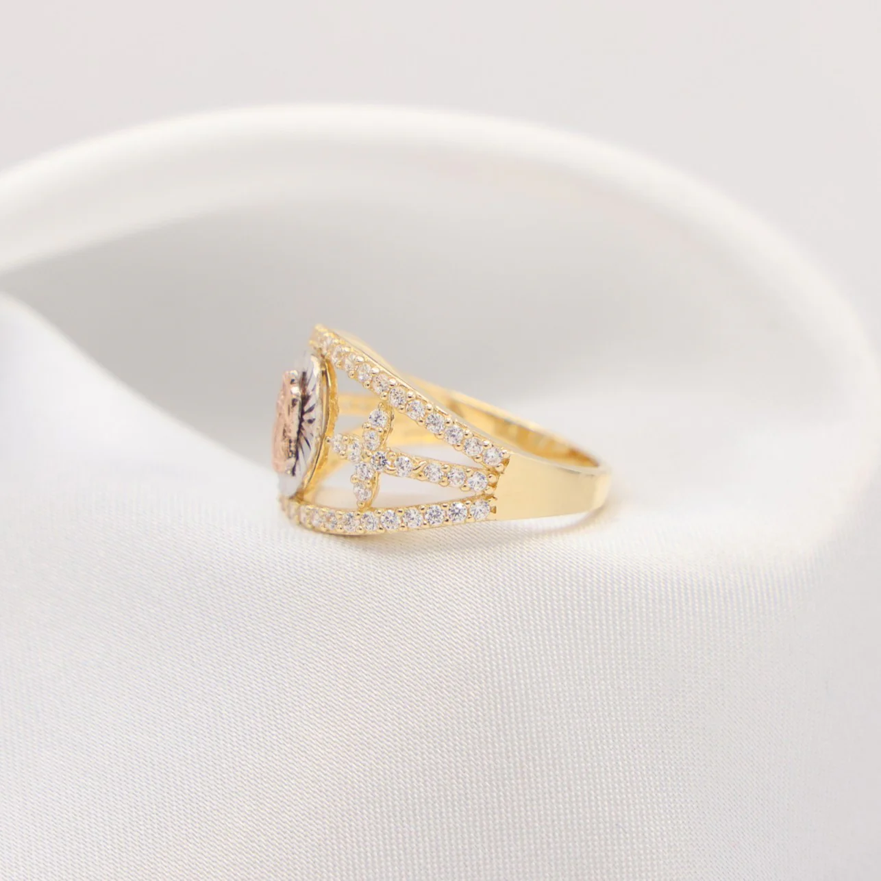 Virgin Mary 3-Tone Cross Ring - 14k Gold - Image 3