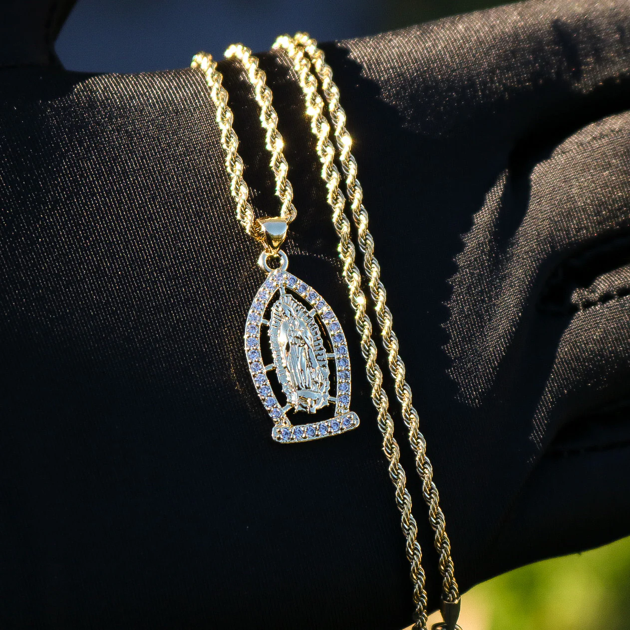 Virgin Mary CZ Necklace - Gold - Image 3