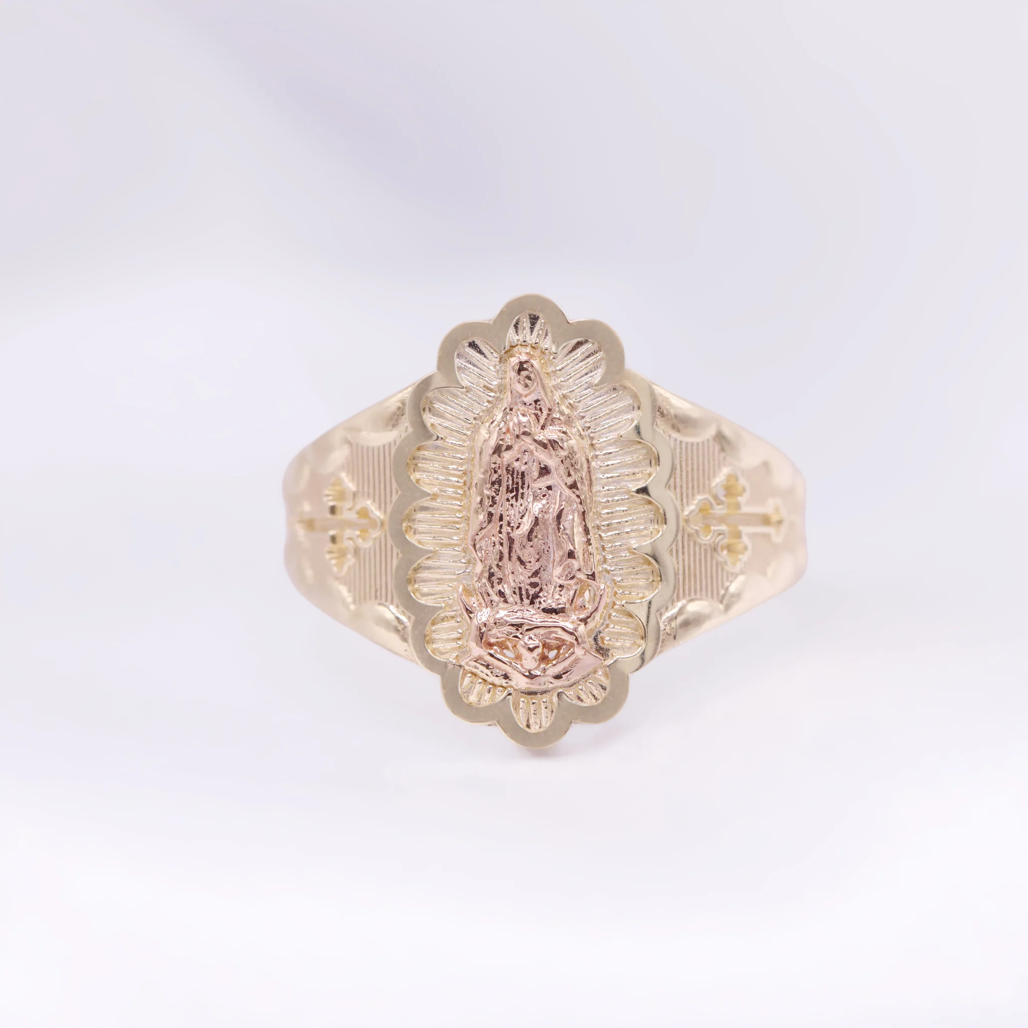 Virgin Mary Cross 2-Tone Ring - 10k Gold