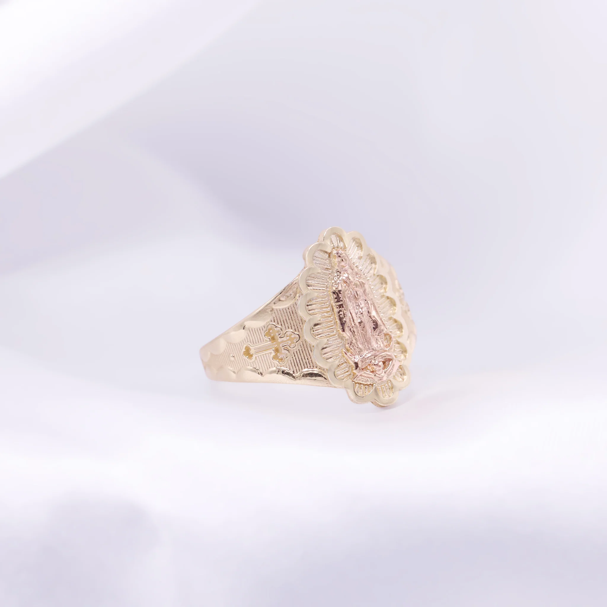 Virgin Mary Cross 2-Tone Ring - 10k Gold - Image 2