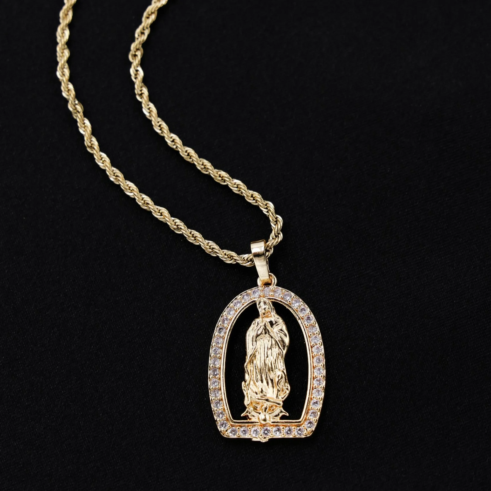 Virgin Mary Diamond Bezel Necklace - Gold - Image 2