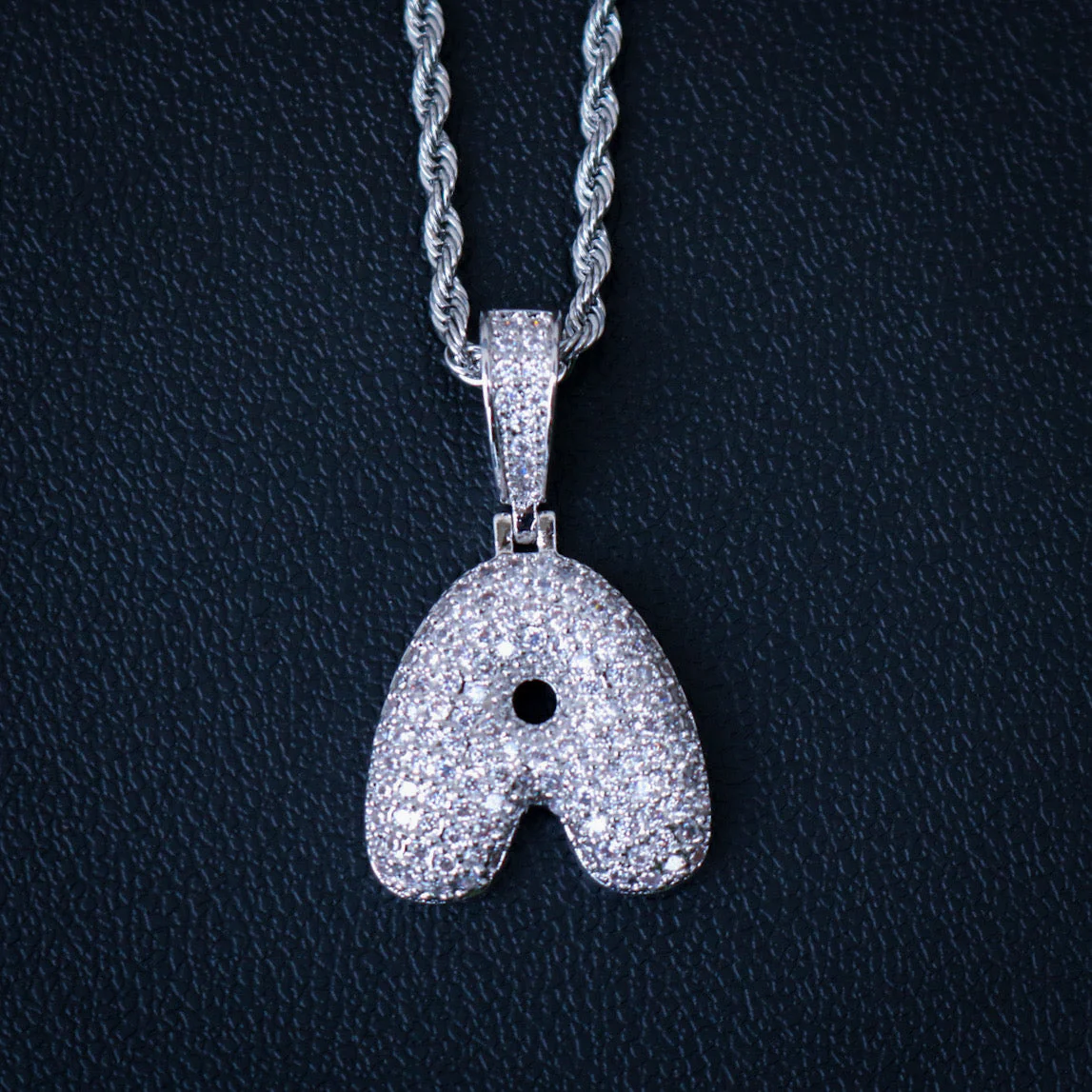 Iced out bubble initial letter (A-Z) Pendant - White Gold - Image 5