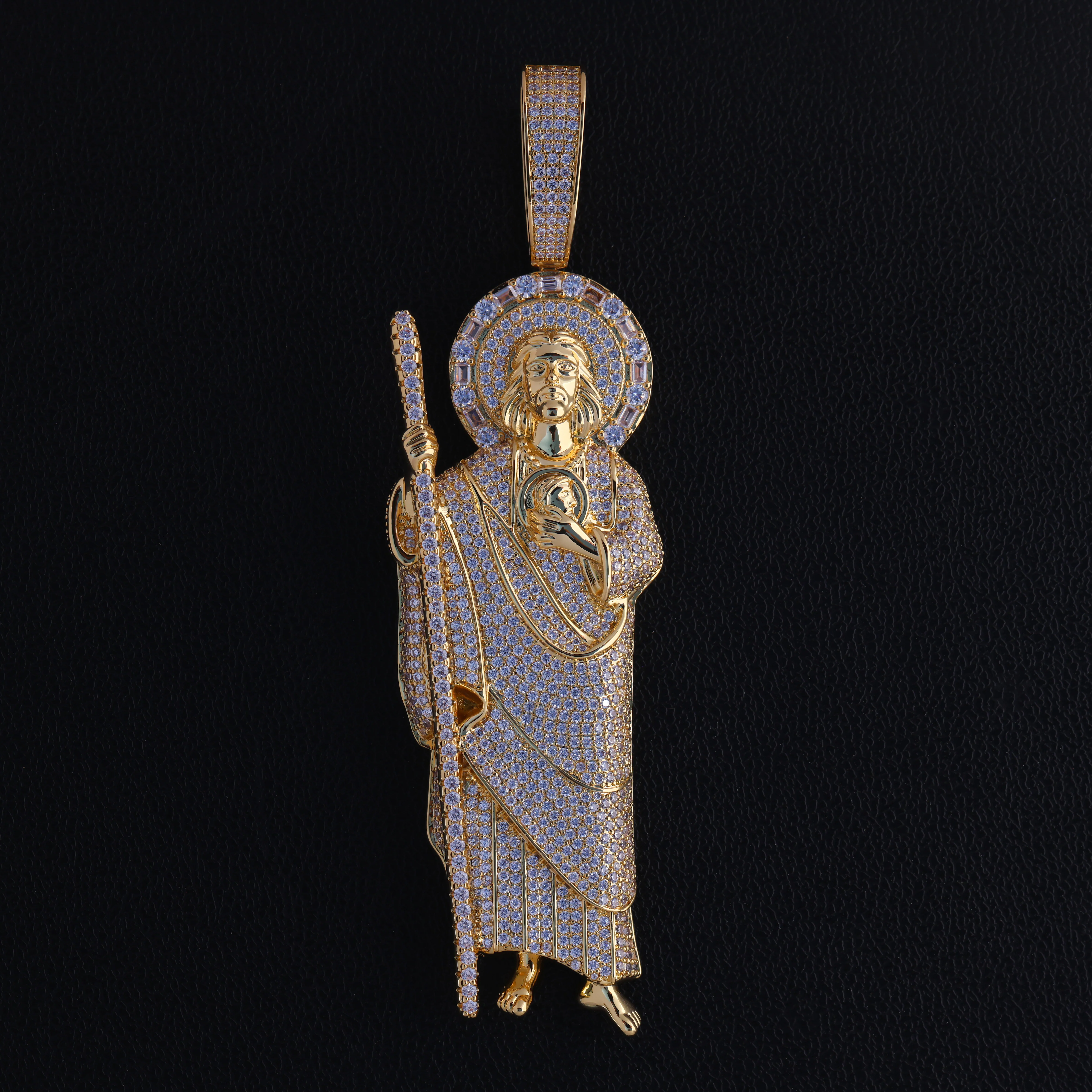 XL Fully Iced Out San Judas Pendant - Gold